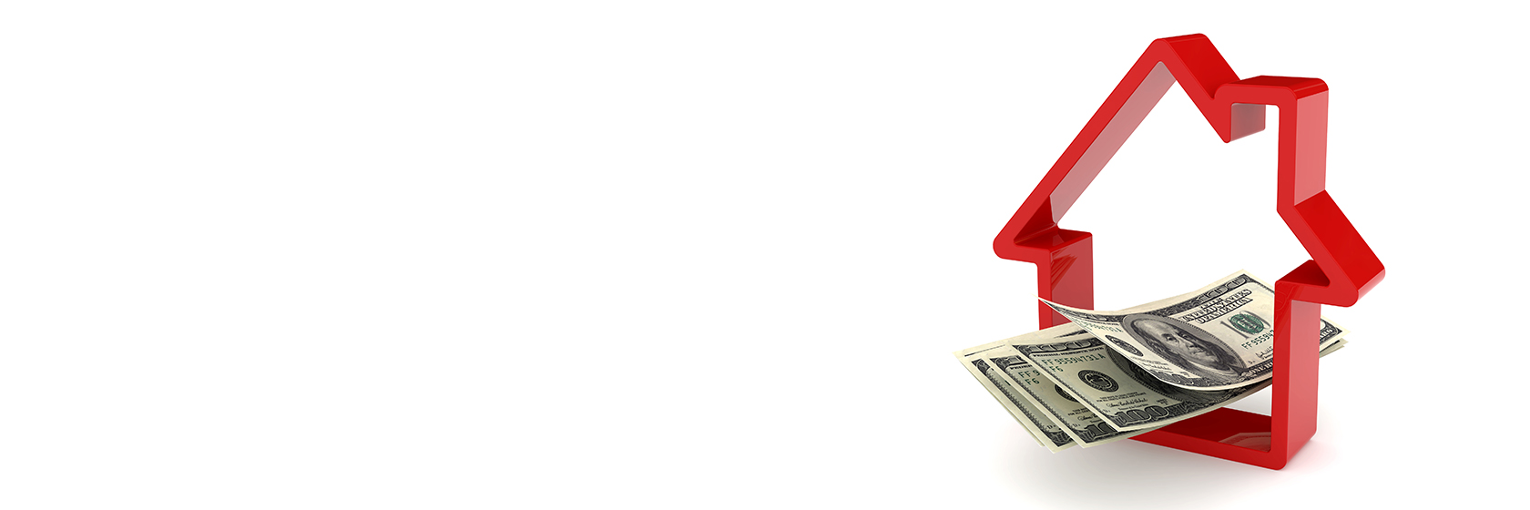 Image of an outline of a house with money inside of it.