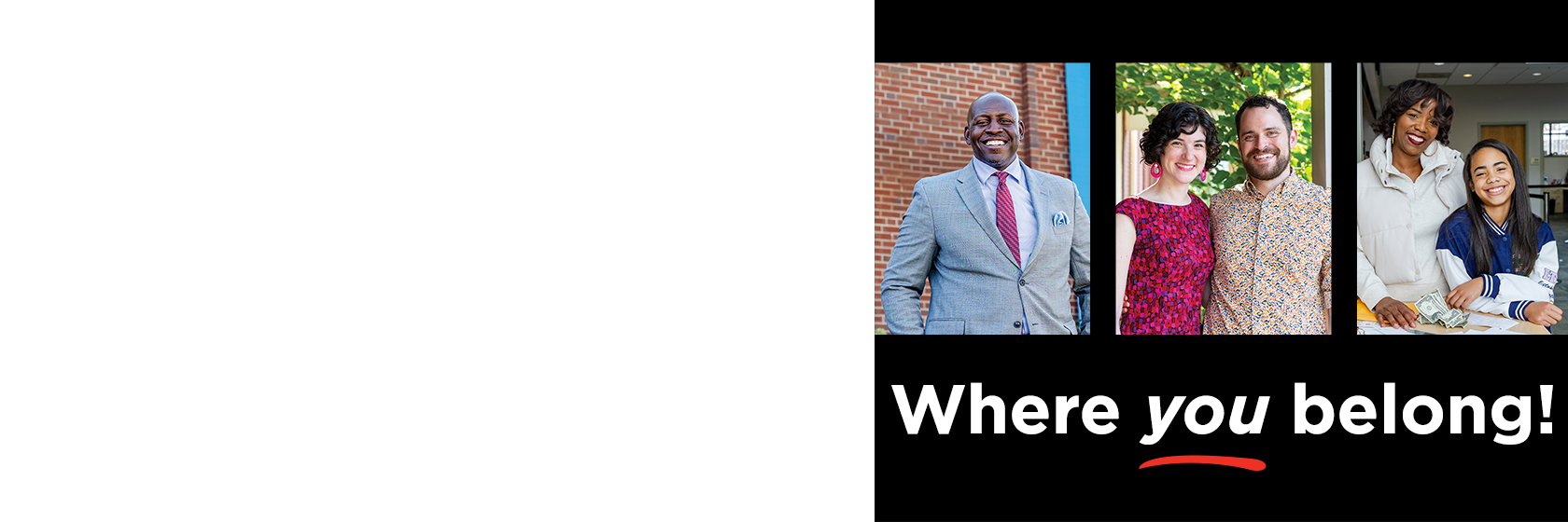 white image with left side section showing you belong with various people