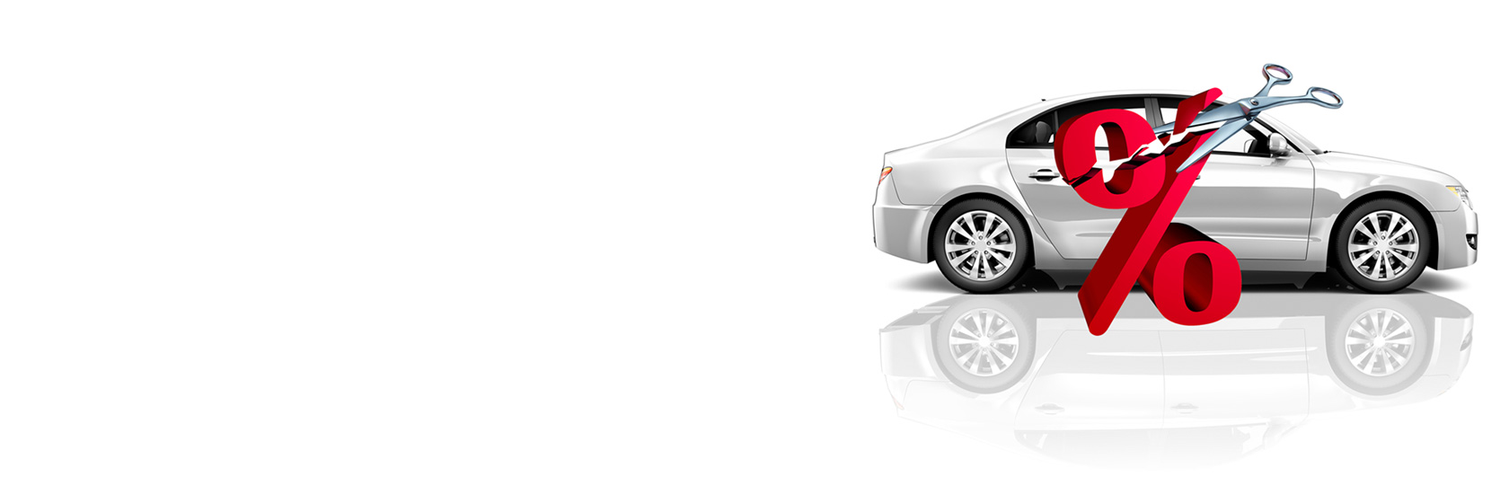 Image of a silver care with a percent sign being cut in half in front of it