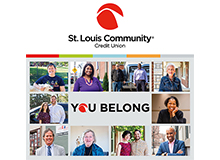 st louis community credit union logo over you belong message with member photographs