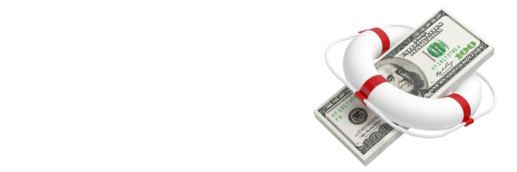 Image of a One-hundred-dollar bill in the middle of a red and white floatation device.