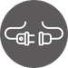 gray round icon with power wires in middle
